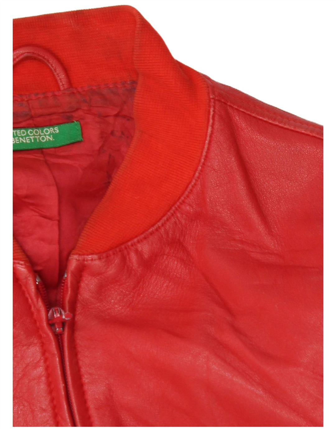 BENETTON Womens Leather Jacket UK 10 Small Red Leather