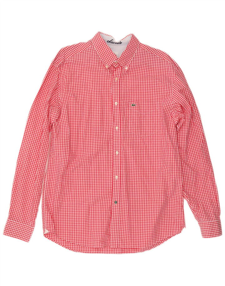 Camisa Lacoste de corte regular para hombre talla 43 algodón a cuadros rojo grande