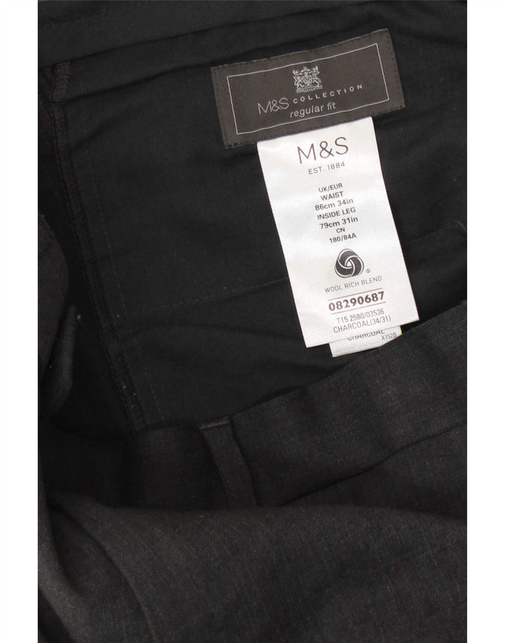 Marks & Spencer Pantalón de traje de corte regular para hombre W34 L31 Lana gris