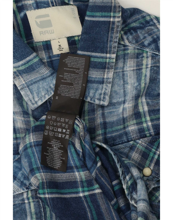 G-Star Hombre Camisa De Franela De Algodón A Cuadros Azul Grande