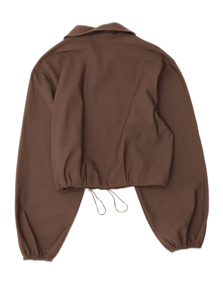 Zara Mujer Crop Bomber Jacket UK 10 Small Marrón Poliamida