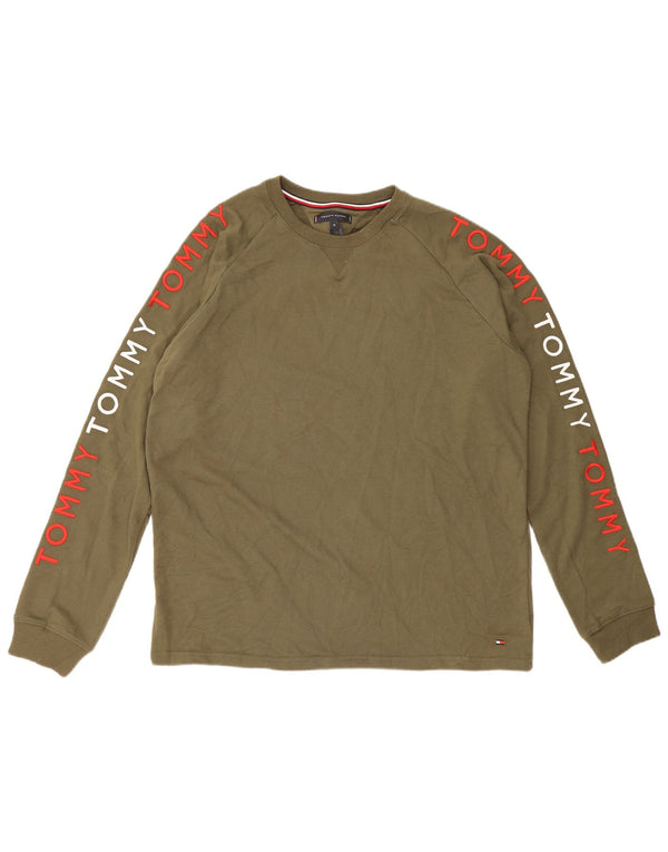 Tommy Hilfiger Top gráfico de manga larga para hombre XL Algodón caqui