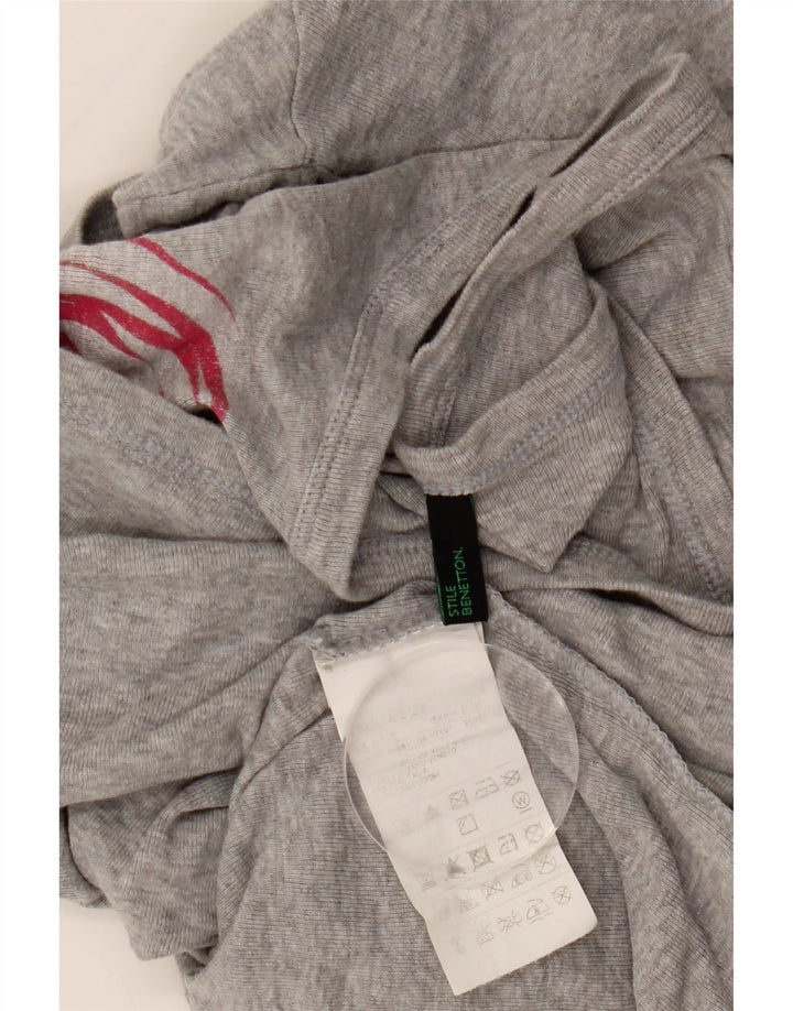 BENETTON Top gráfico para mujer de manga larga UK 46 Grande Algodón moteado gris