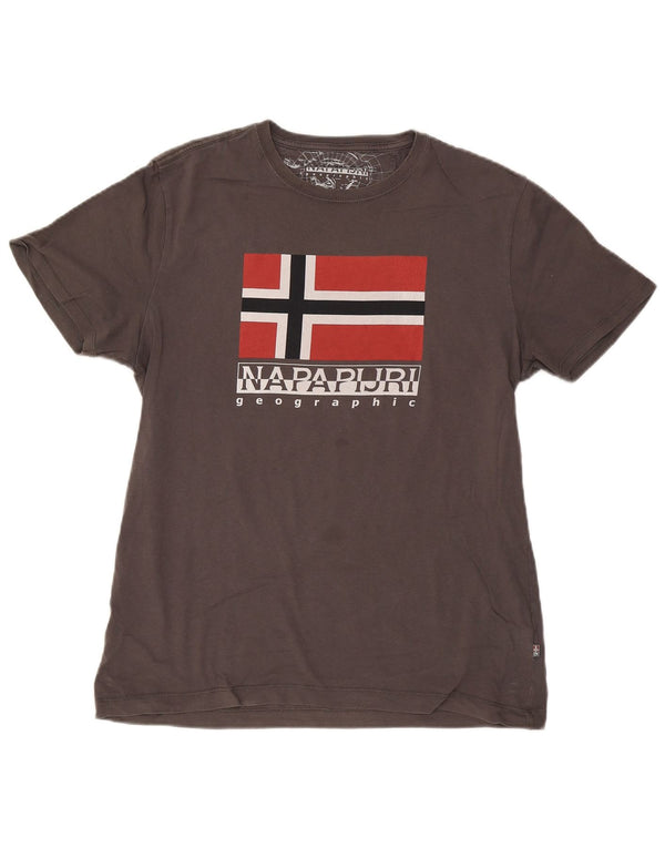 Napapijri Camiseta con gráfico geográfico para hombre Top grande de algodón gris