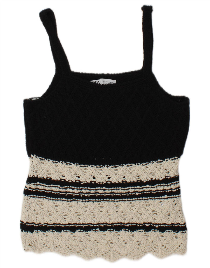 Zara Mujer Top Cami De Punto UK 40 Mediano Negro Colorblock Algodón
