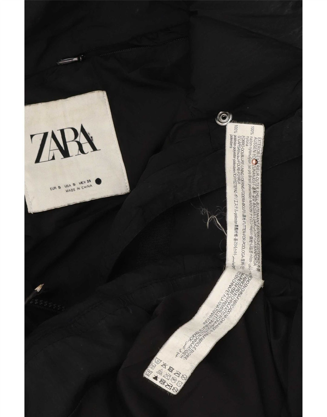 Zara Mujer Chaqueta Acolchada Extragrande UK 10 Small Poliéster Negro