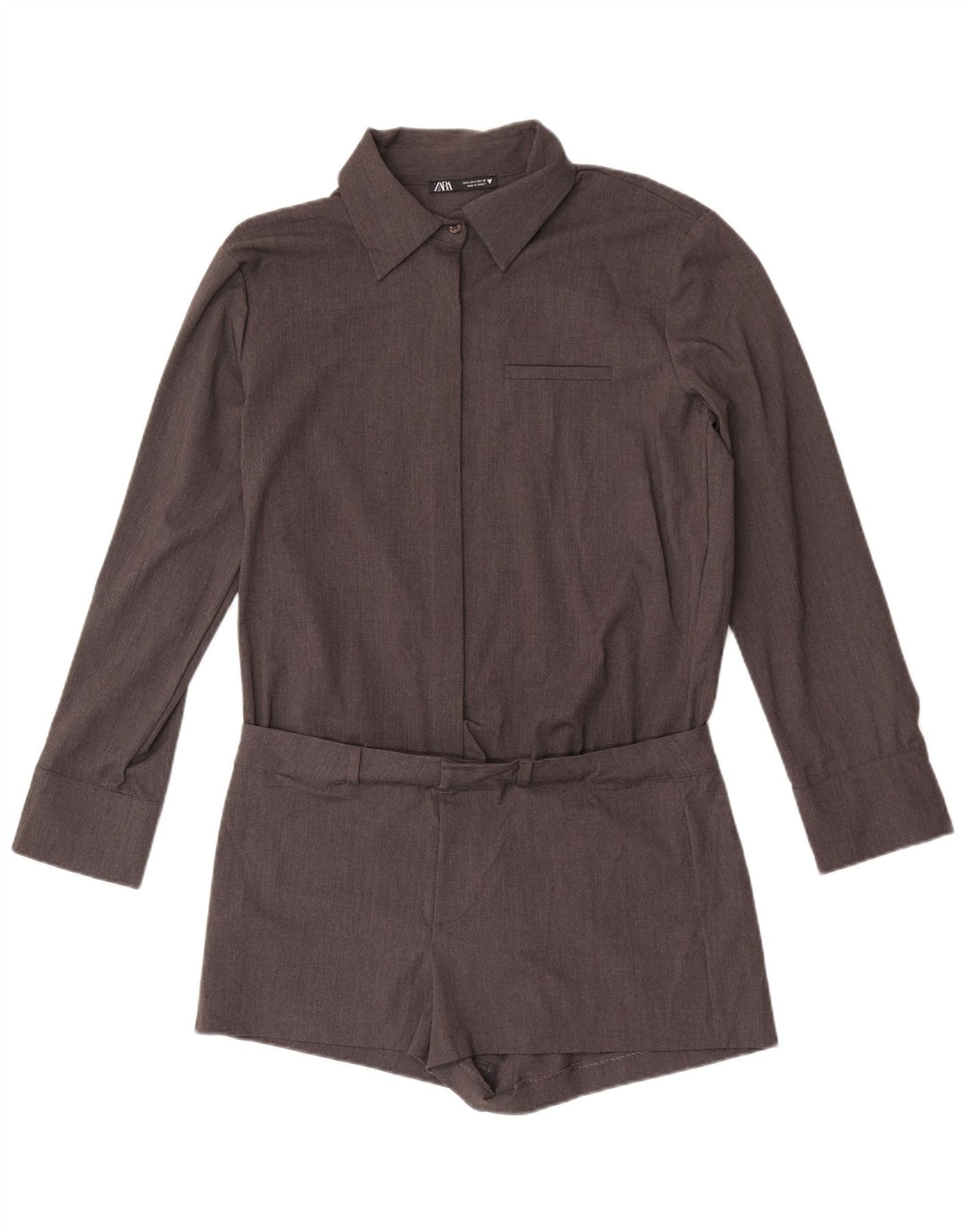 Zara Mujer Camisa Mono Corto UK 40 Grande Poliéster Gris