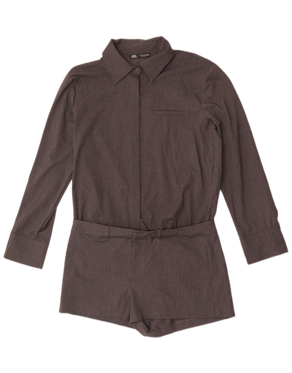 Zara Mujer Camisa Mono Corto UK 40 Grande Poliéster Gris