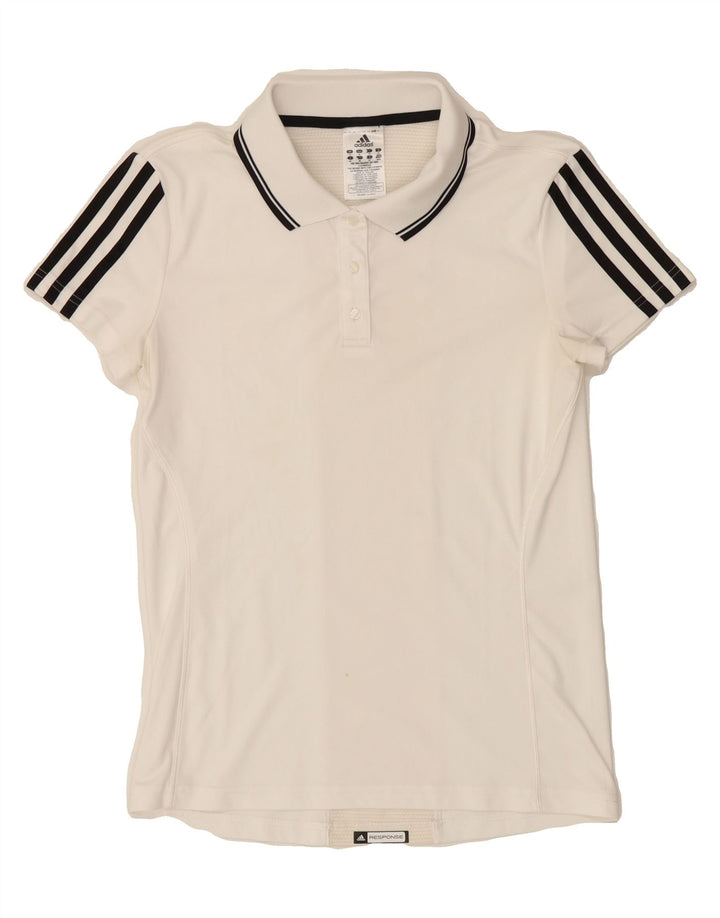 ADIDAS Womens Polo Shirt UK 14 Medium White Polyester Vintage Adidas and Second-Hand Adidas from Messina Hembry 