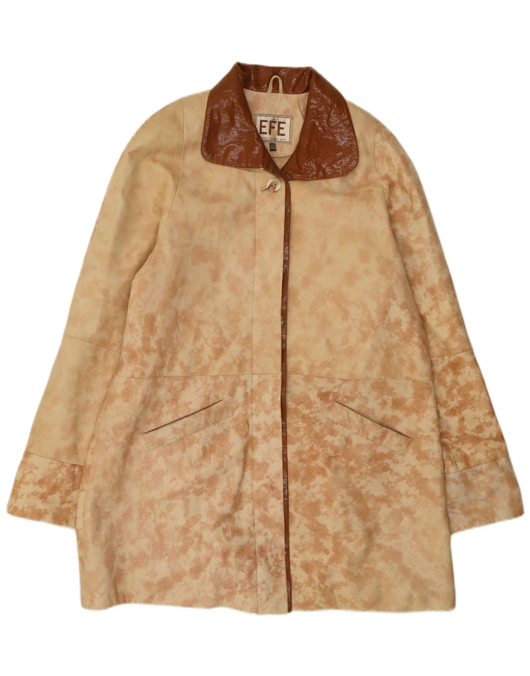 Vintage mujer abrigo de cuero de gran tamaño EU 40 cuero teñido anudado beige medio