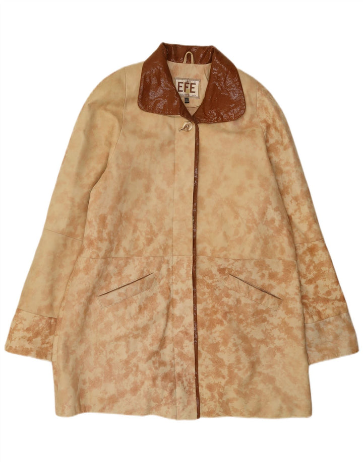 Vintage mujer abrigo de cuero de gran tamaño EU 40 cuero teñido anudado beige medio