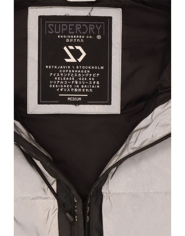 Superdry Chaqueta Acolchada Con Capucha Y Estampado Para Hombre ES 38 Medium Plata Colorblock