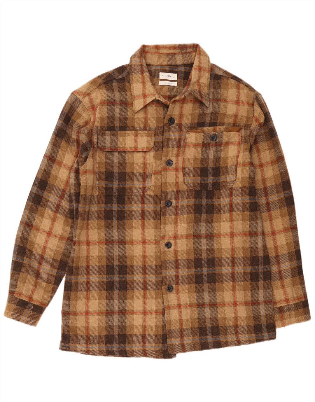 Calliope Camisa de franela de ajuste relajado para hombre Poliéster a cuadros marrón grande