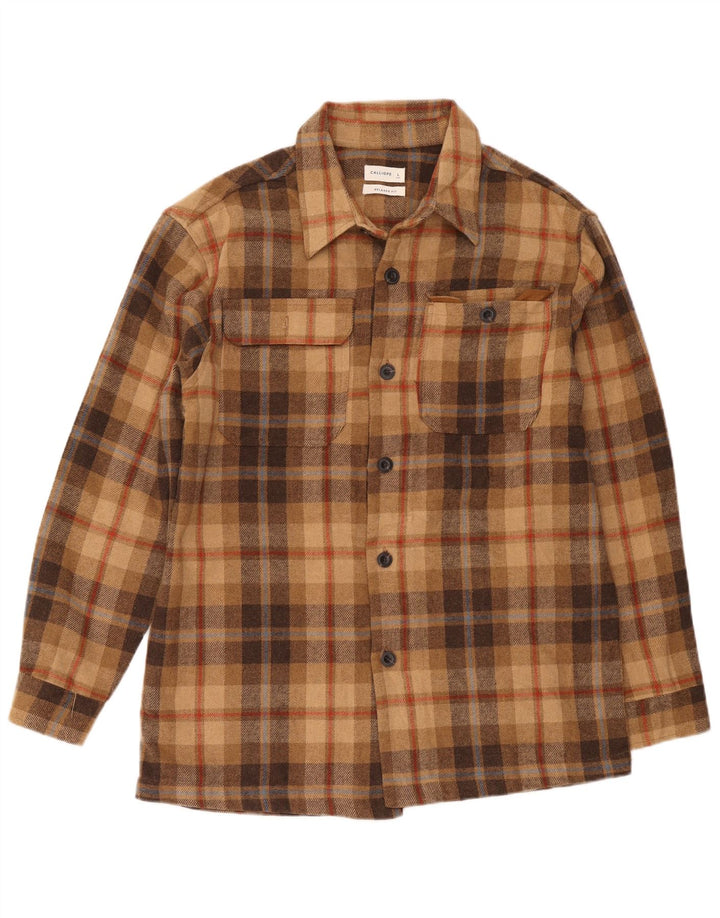Calliope Camisa de franela de ajuste relajado para hombre Poliéster a cuadros marrón grande
