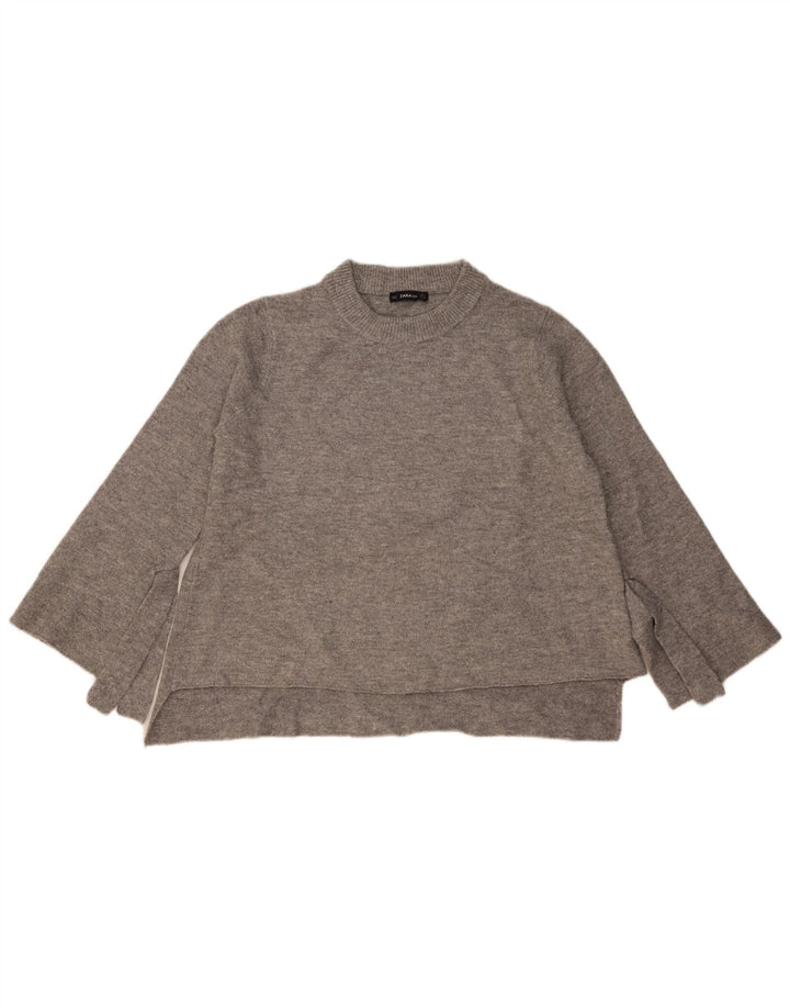Zara Jersey extragrande con cuello redondo para mujer, talla 44, color gris medio moteado