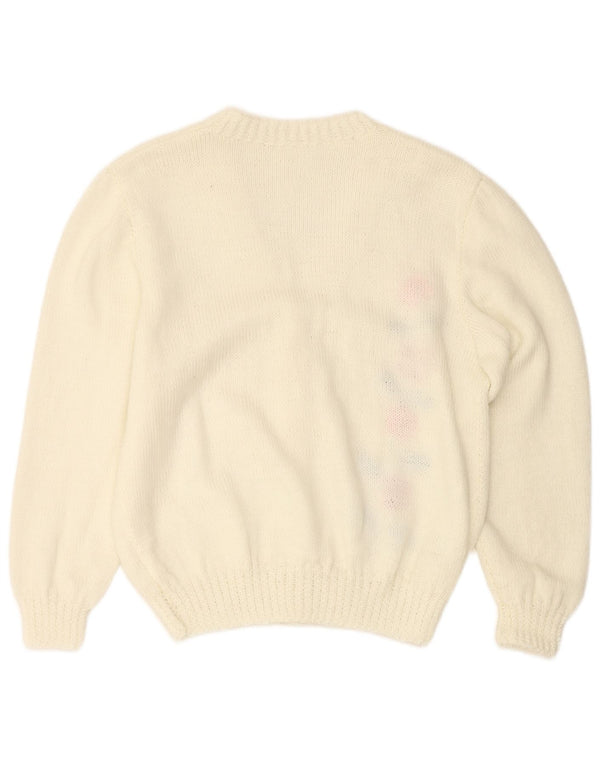 VINTAGE Mujer Cardigan Suéter Reino Unido 16 Grande Off White Floral