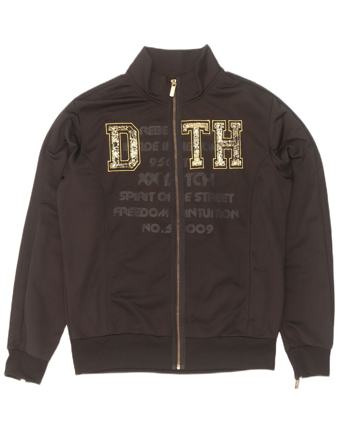 Datch Mens Graphic Chándal Top Chaqueta Grande Poliéster Negro