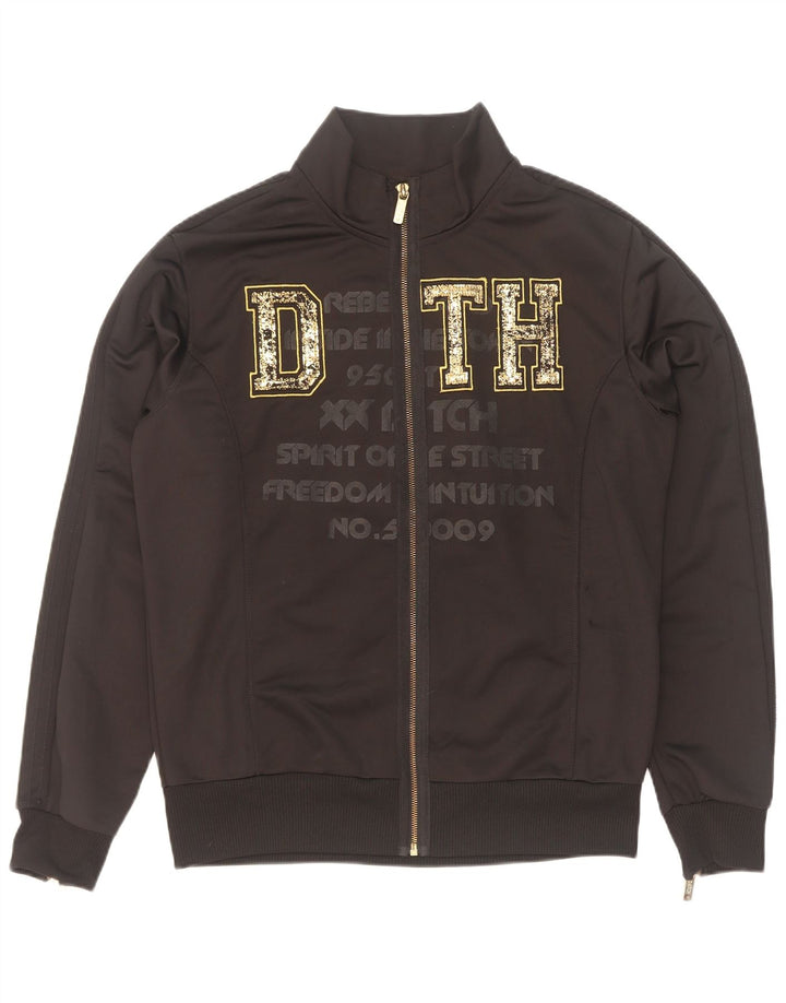 Datch Mens Graphic Chándal Top Chaqueta Grande Poliéster Negro