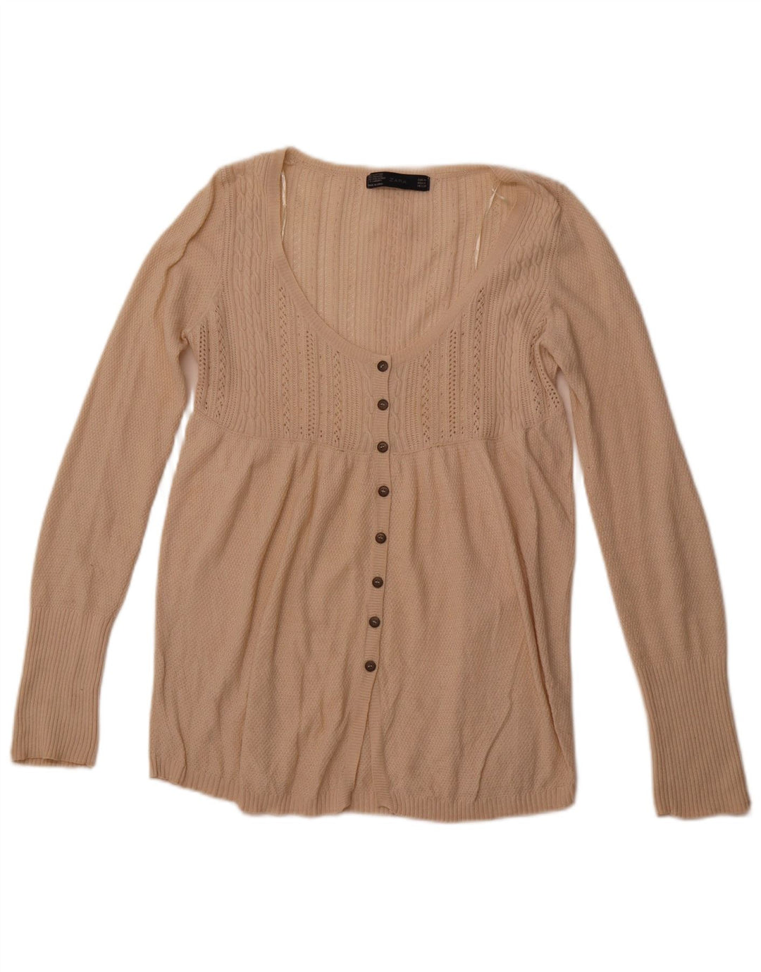 ZARA Jersey Cárdigan Mujer UK 42 Algodón Beige Medio