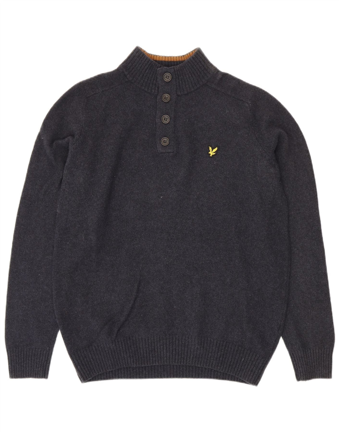 Lyle & Scott Suéter tipo jersey con cuello y botones para hombre, talla grande, de lana de cordero azul marino