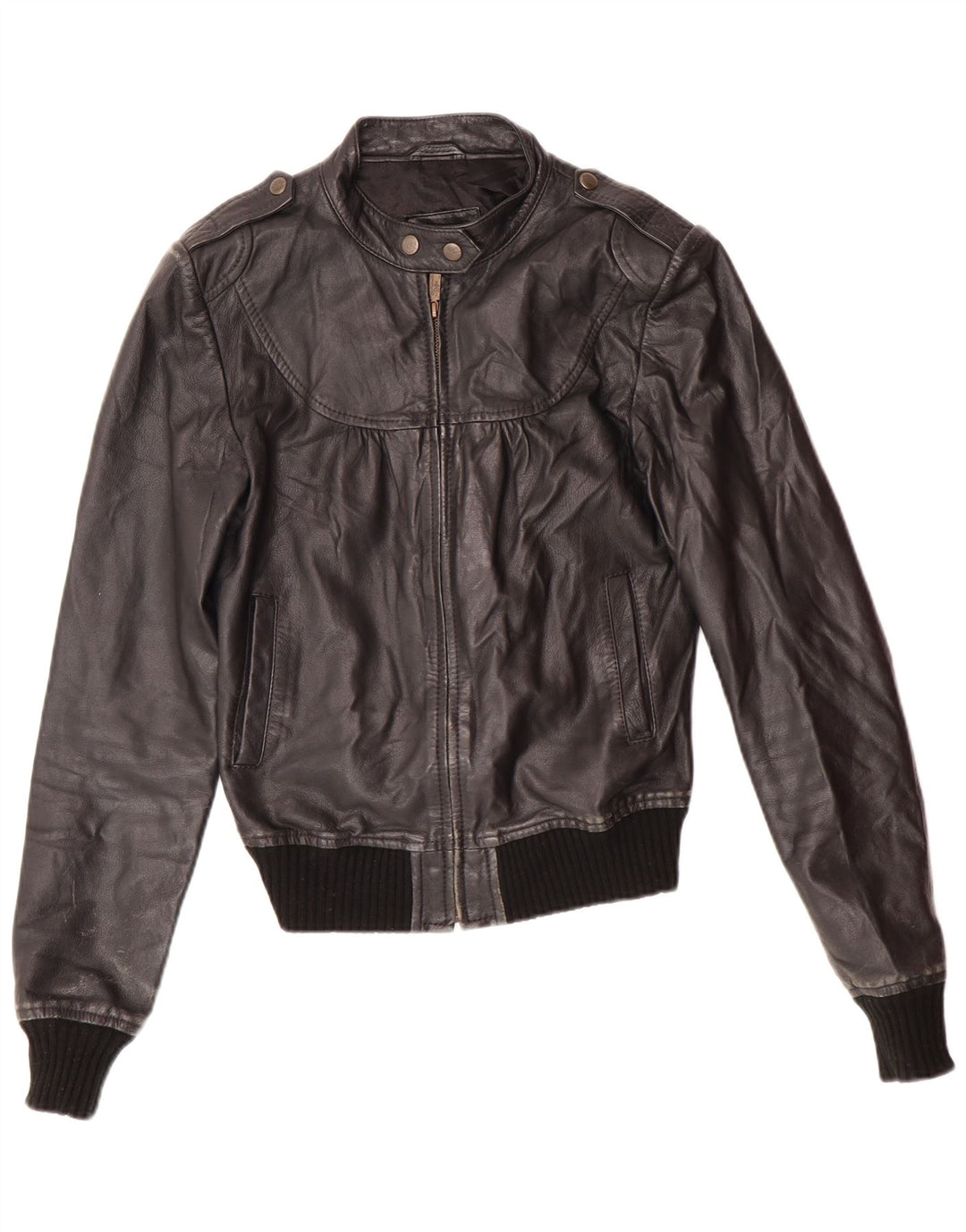 XDYE Chaqueta de cuero para mujer UK 10 Small Black Leather Biker