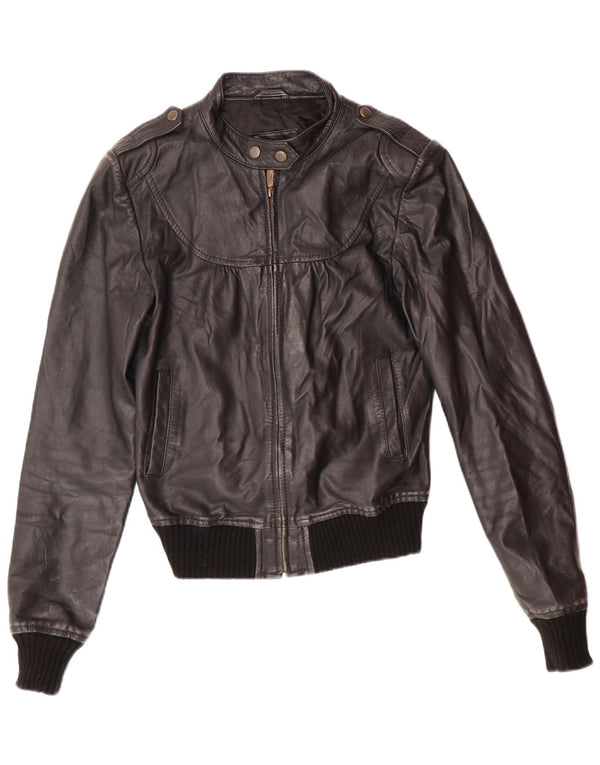 XDYE Chaqueta de cuero para mujer UK 10 Small Black Leather Biker