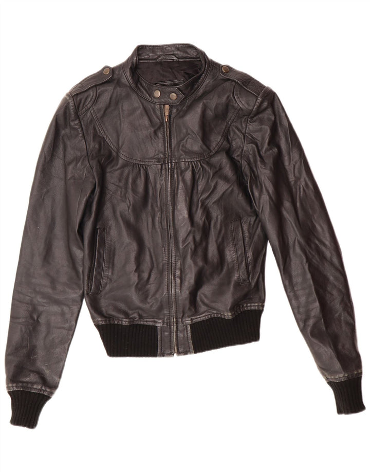 XDYE Chaqueta de cuero para mujer UK 10 Small Black Leather Biker
