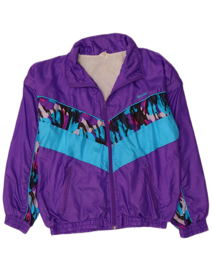 VINTAGE Chaqueta superior de chándal para hombre Nylon color block mediano morado