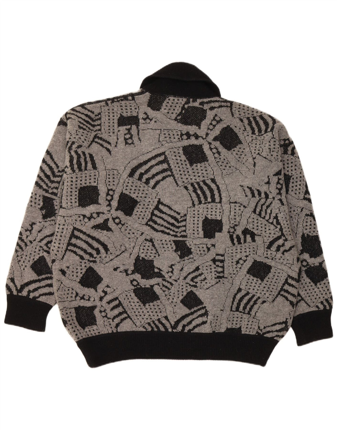 VINTAGE Mujer Chal Cuello Jersey Suéter Reino Unido 16 Grande Gris Geométrico