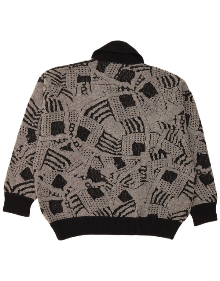 VINTAGE Mujer Chal Cuello Jersey Suéter Reino Unido 16 Grande Gris Geométrico