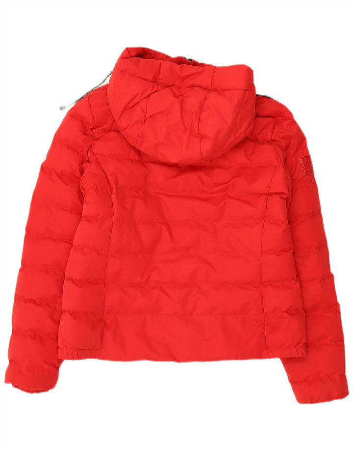 Superdry Chaqueta Acolchada Con Capucha Para Mujer UK 42 Medium Nylon Rojo