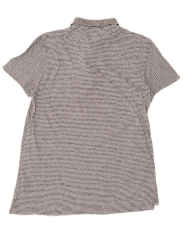 All Saints Polo para hombre de algodón a rayas grises pequeñas