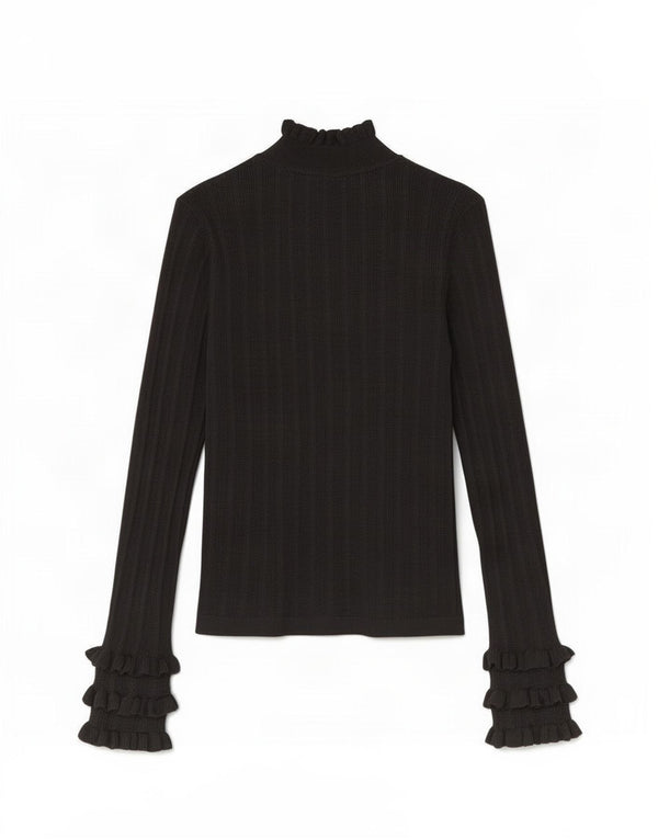 Zara Mujer Top Manga Larga UK 42 Medium Viscosa Negra