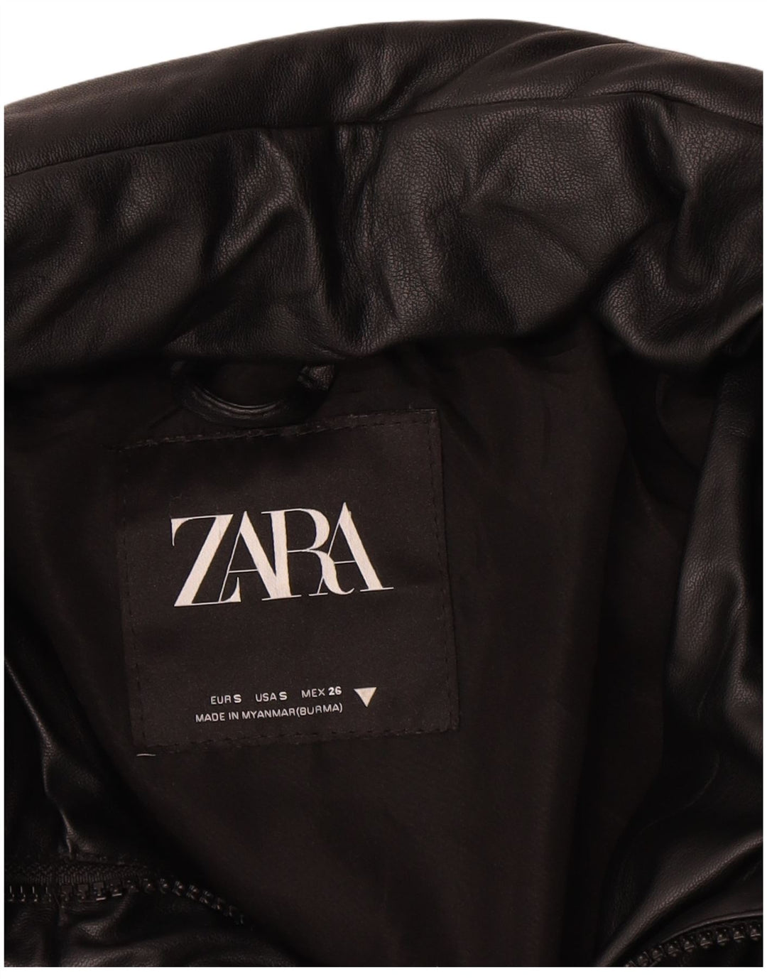 Zara Mujer Crop Chaqueta Acolchada Extragrande UK 10 Small Poliéster Negro