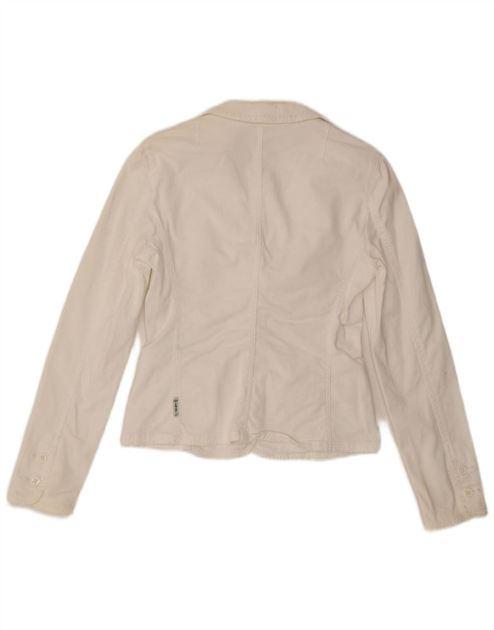 ARMANI JEANS Chaqueta tipo blazer corta de 3 botones para mujer UK 10 Small White