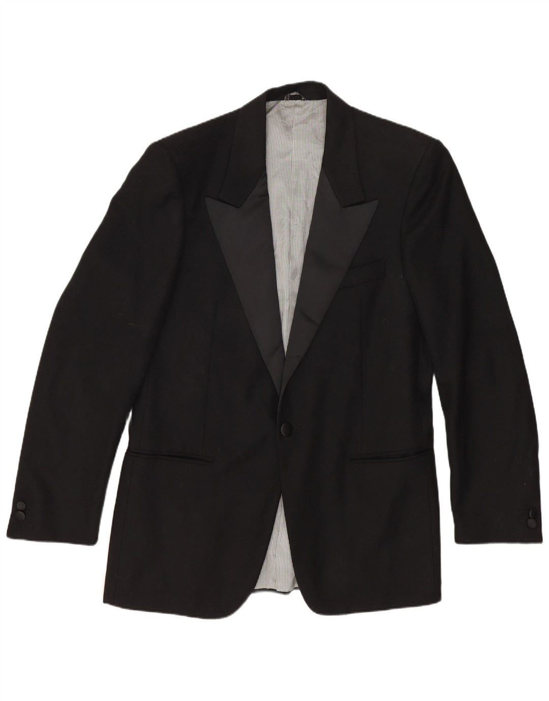 Vintage Hombre 1 Botón Blazer Chaqueta IT 48 Mediana Lana Virgen Negra