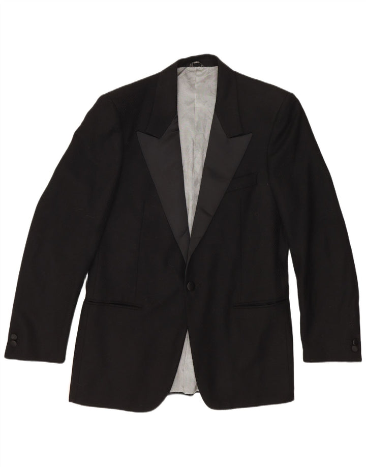 Vintage Hombre 1 Botón Blazer Chaqueta IT 48 Mediana Lana Virgen Negra