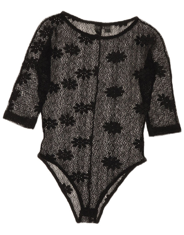 Vintage mujer ver a través de encaje body IT 42 medio negro floral