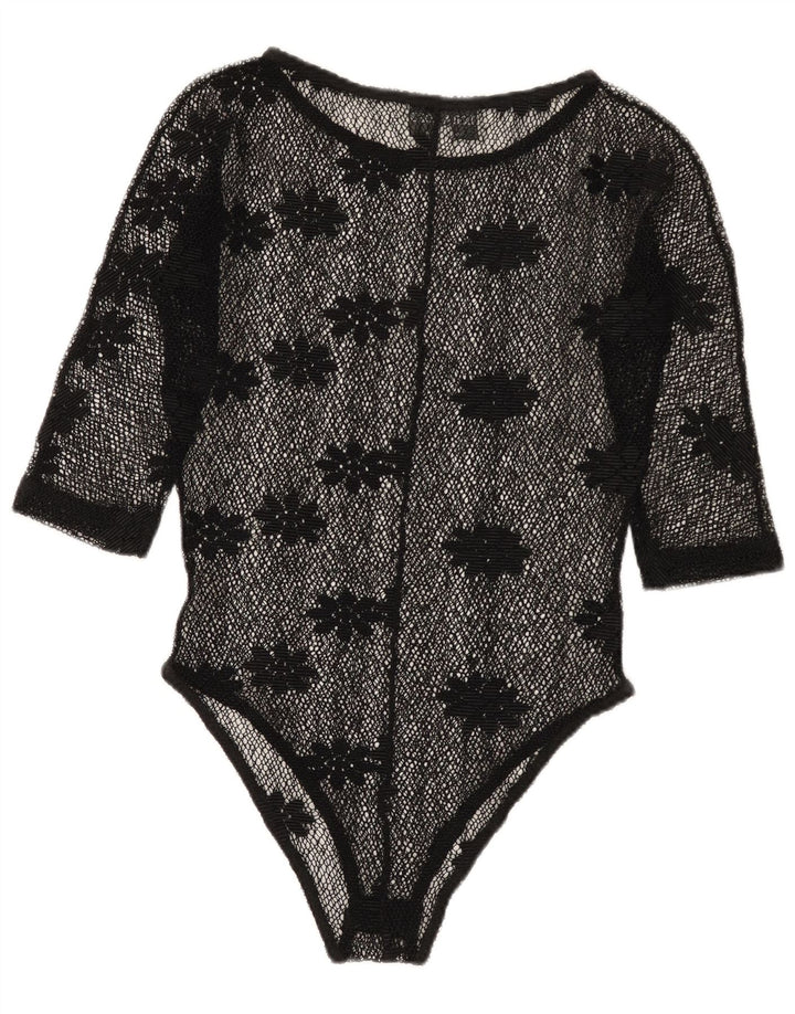 Vintage mujer ver a través de encaje body IT 42 medio negro floral