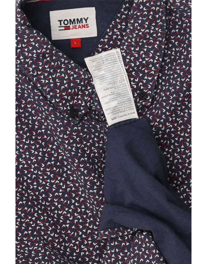 Tommy Hilfiger Camisa para hombre grande de algodón con lunares azul marino