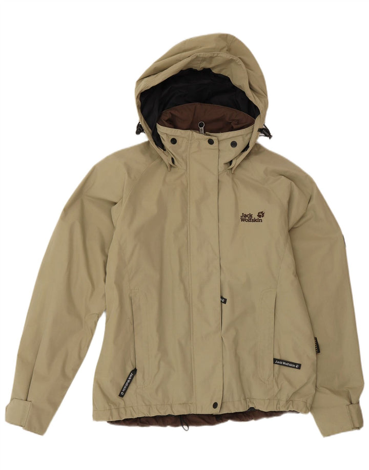 Jack Wolfskin Chaqueta impermeable con capucha para mujer UK 40 Poliéster beige medio