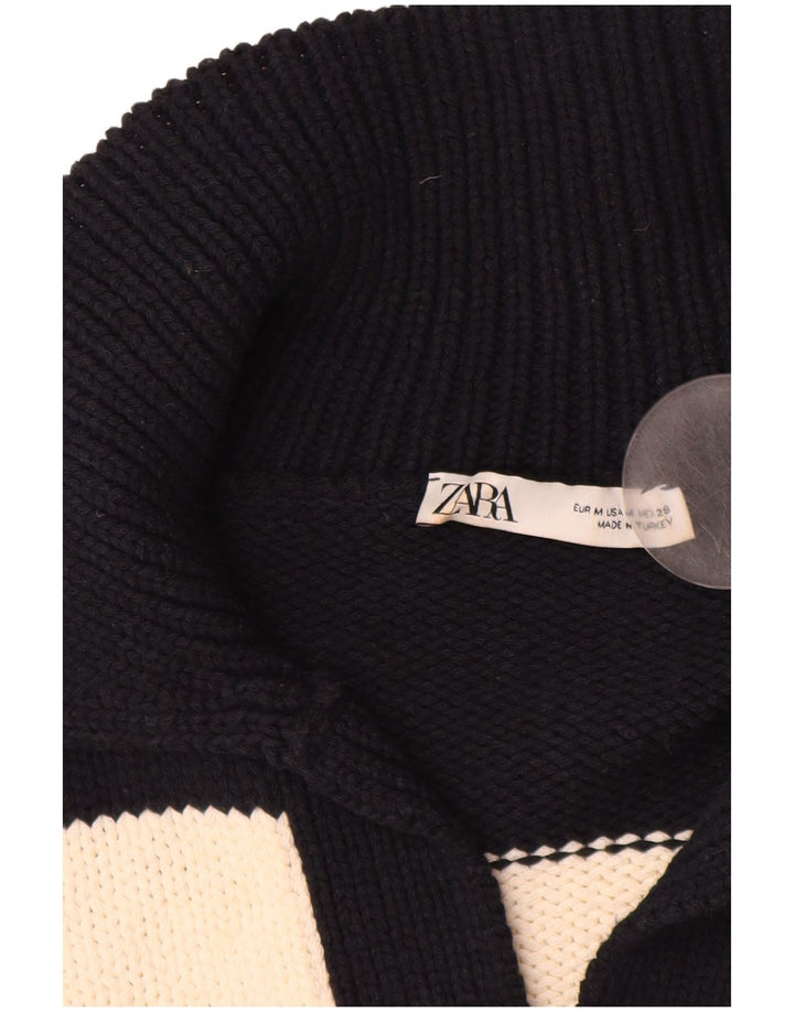 ZARA Jersey oversized con cuello tipo polo para mujer UK 40 Mediano Rayas negras