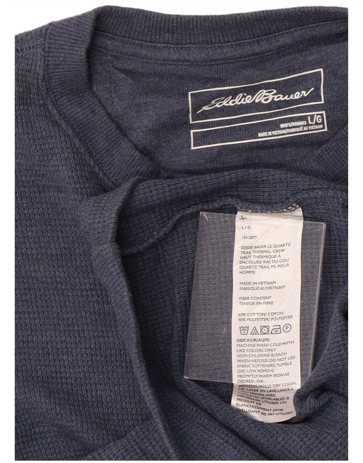 EDDIE BAUER Camiseta para hombre de manga larga de algodón azul grande
