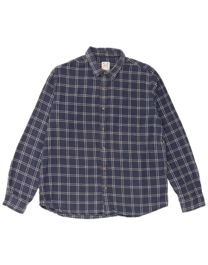 Crew Clothing Camisa de franela para hombre Algodón a cuadros azul marino grande