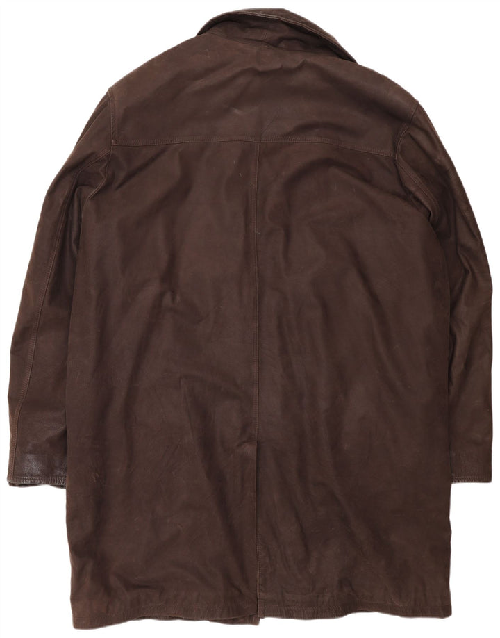 Vintage hombres cuero abrigo Reino Unido 44 2XL marrón clásico