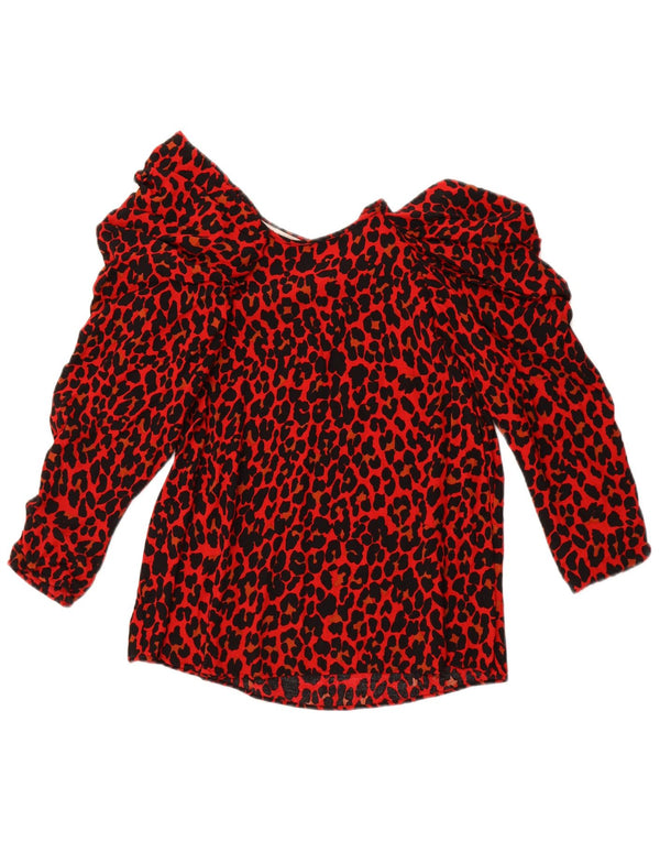 ZARA Mujer Blusa Manga 3/4 Top UK 40 Pequeño Estampado Animal Rojo