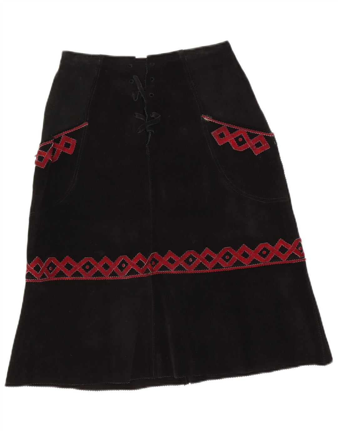 Vintage mujer ante midi falda W28 medio negro geométrico