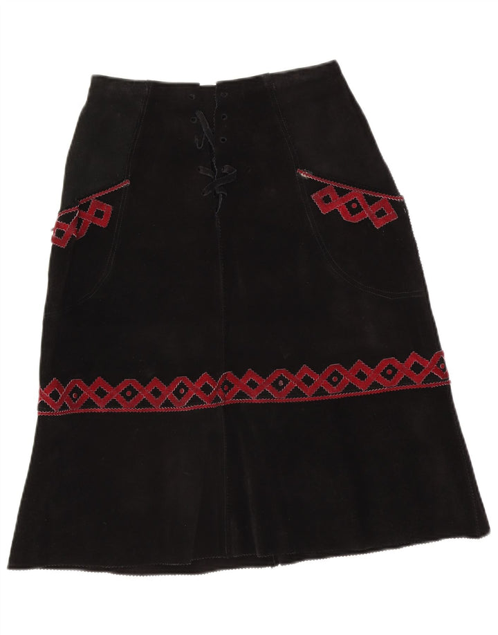 Vintage mujer ante midi falda W28 medio negro geométrico