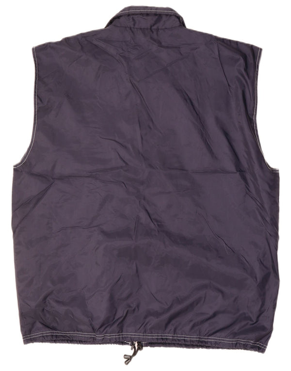 Vintage hombres Gilet Reino Unido 40 grande azul marino geométrico nylon