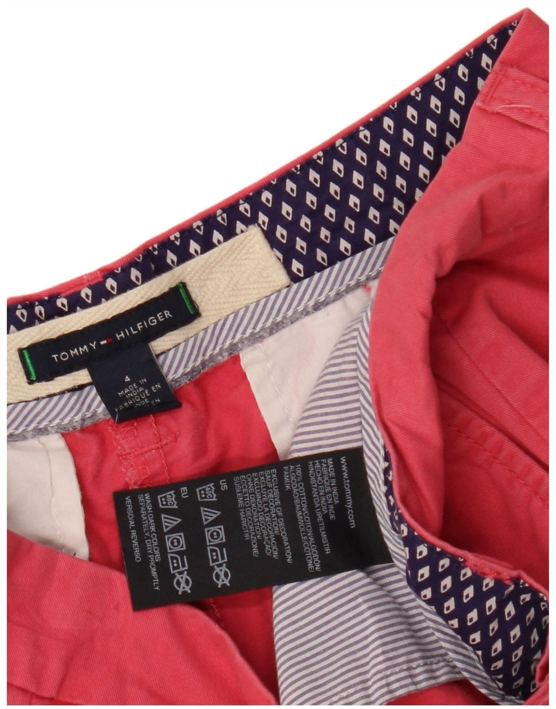 TOMMY HILFIGER Pantalones cortos chinos para mujer US 4 Small W30 Algodón rosa